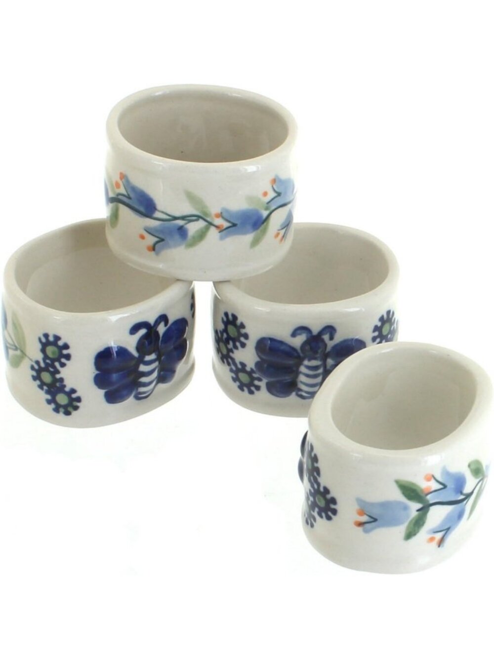 Ceramic Blue Tulip Napkin Ring Set - 4 Decorative Napkin Holders for Dining